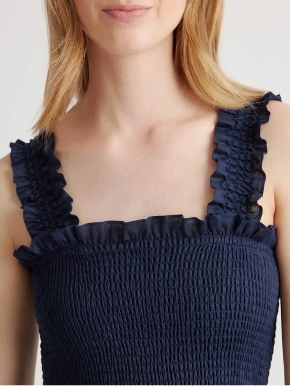 Quince European Linen Smocked Midi Dress in Deep Navy XS - Picture 2 of 13